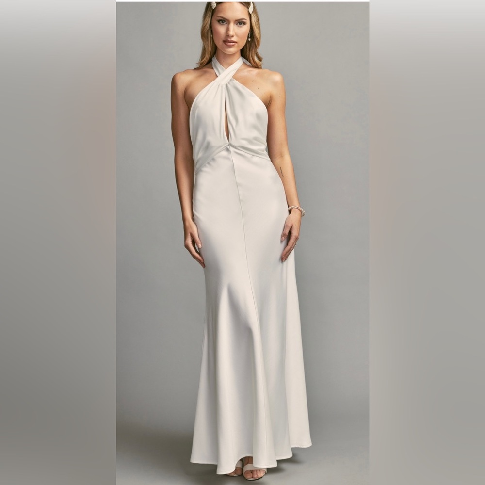 NWT Ivory Satin Halter Maxi Dress